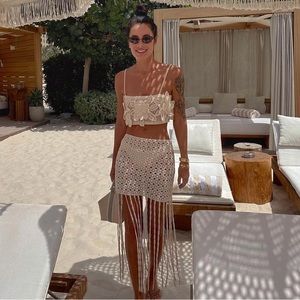 Zara fringed crochet skirt